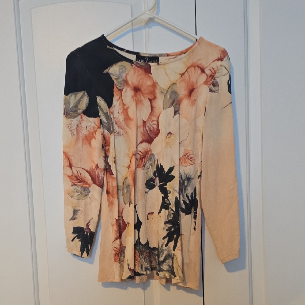 Carole Little Peach and Black Floral Blouse